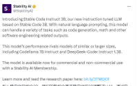 Stability AI发布最新代码模型升级版本Stable Code Instruct 3B